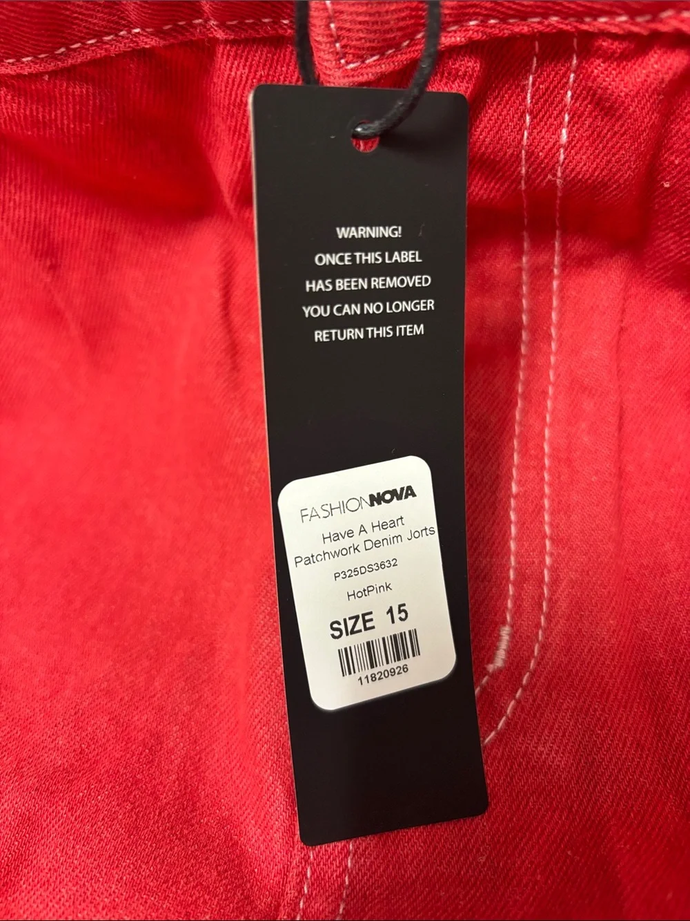 Fashion Nova red Denim Jorts  with Heart Patch - Picture 2 of 8